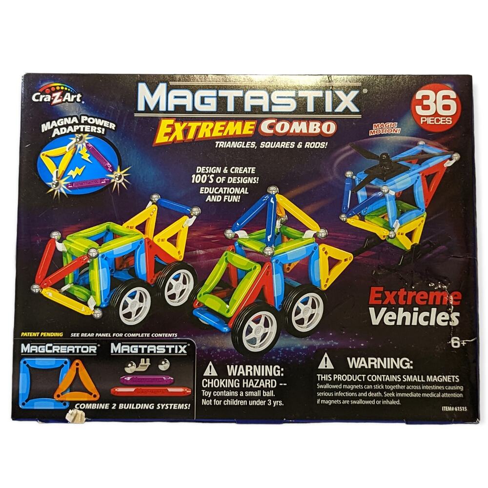 RARE NWT Cra-Z-art Magtastix Extreme Combo Vehicle Magnetic Building 36 pc Set